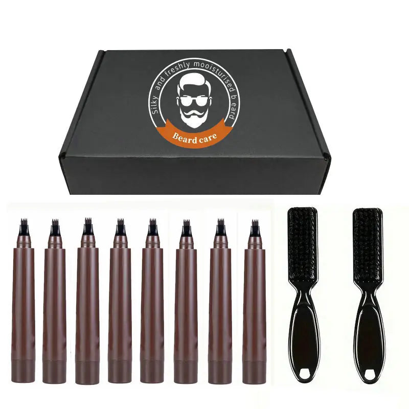 Kit de mise en forme de barbe: stylo à barbe, pinceau rehausseur, outils de coloration et de modelage, crayon à barbe imperméable pour cheveux noirs et bruns, cosmétique pour homme