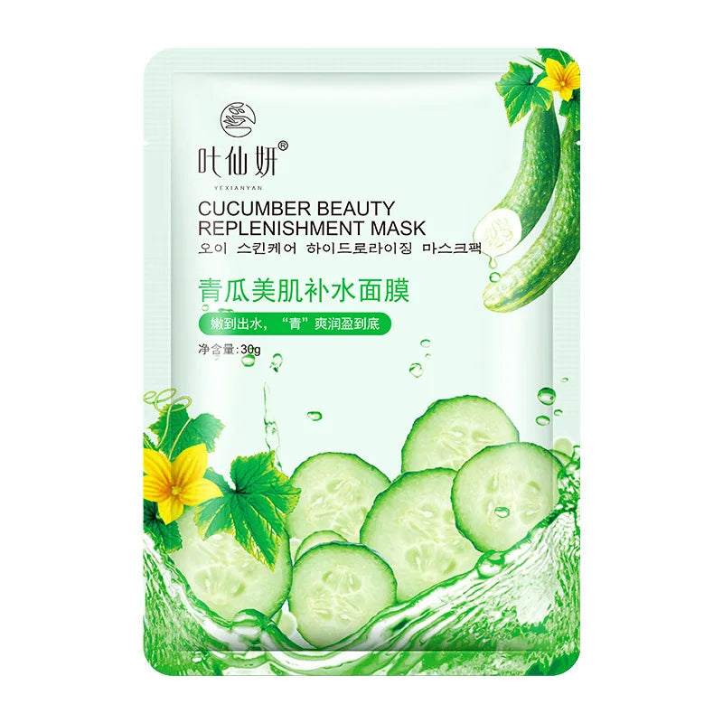 12 masques faciaux hydratants aux myrtilles, à l'aloe vera, au concombre et à la pêche, pour un soin du visage beauté.