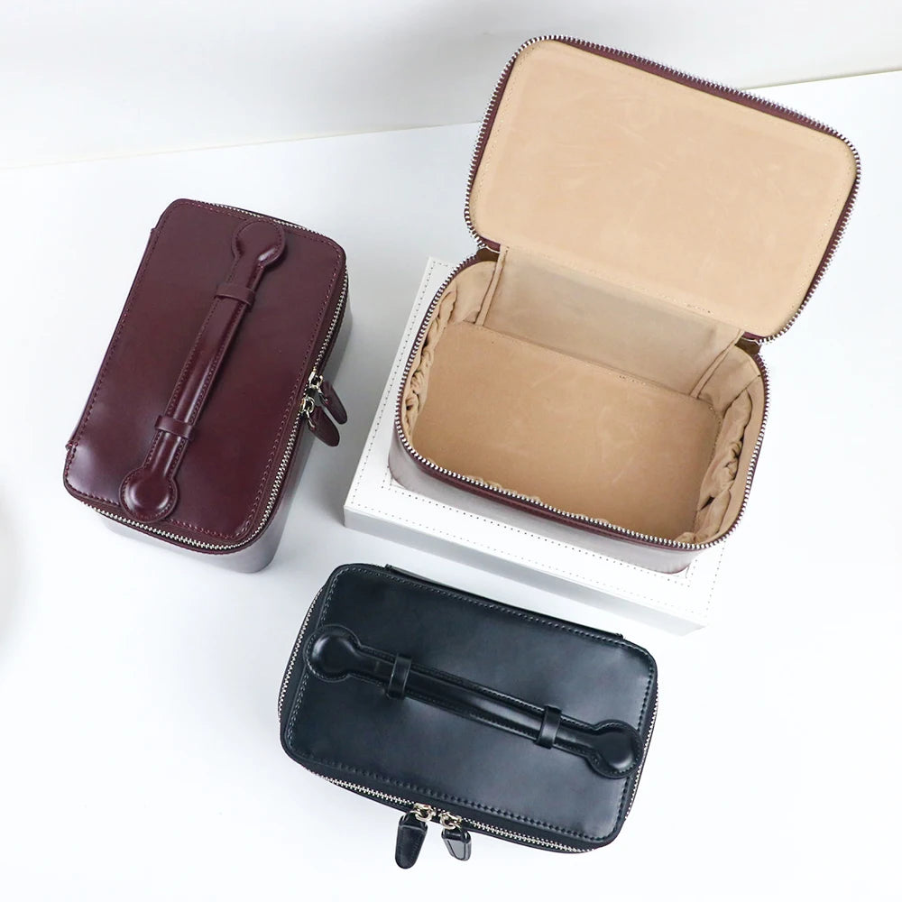 Trousse de maquillage et sac de beauté en cuir personnalisable avec nom, sac à main portable grande capacité