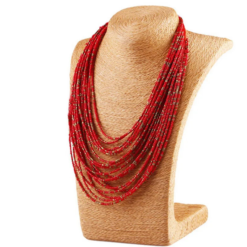 Collier statement pour femme Collier Femme  Mode bohème Perles Multi-rangs Colliers ras du cou et pendentifs Bijoux Collares