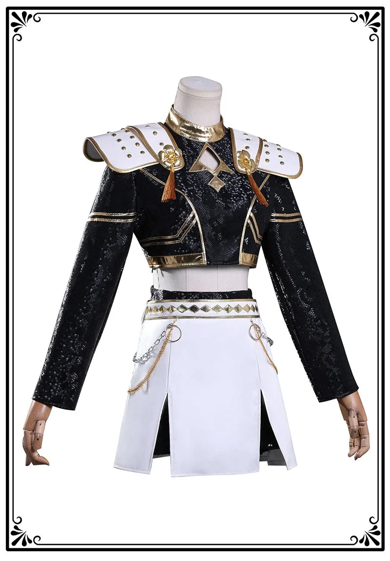 Costume de cosplay K-Pop Rumi Zoey Mira noir et doré, perruque, tenue pour fille, déguisement pour Halloween ou jeu de rôle