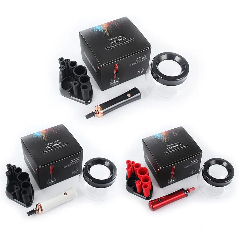 Machine de nettoyage et de séchage des pinceaux de maquillage, rotateur automatique électrique pour cosmétiques, avec 8 tailles de colliers en caoutchouc, pour un nettoyage optimal.