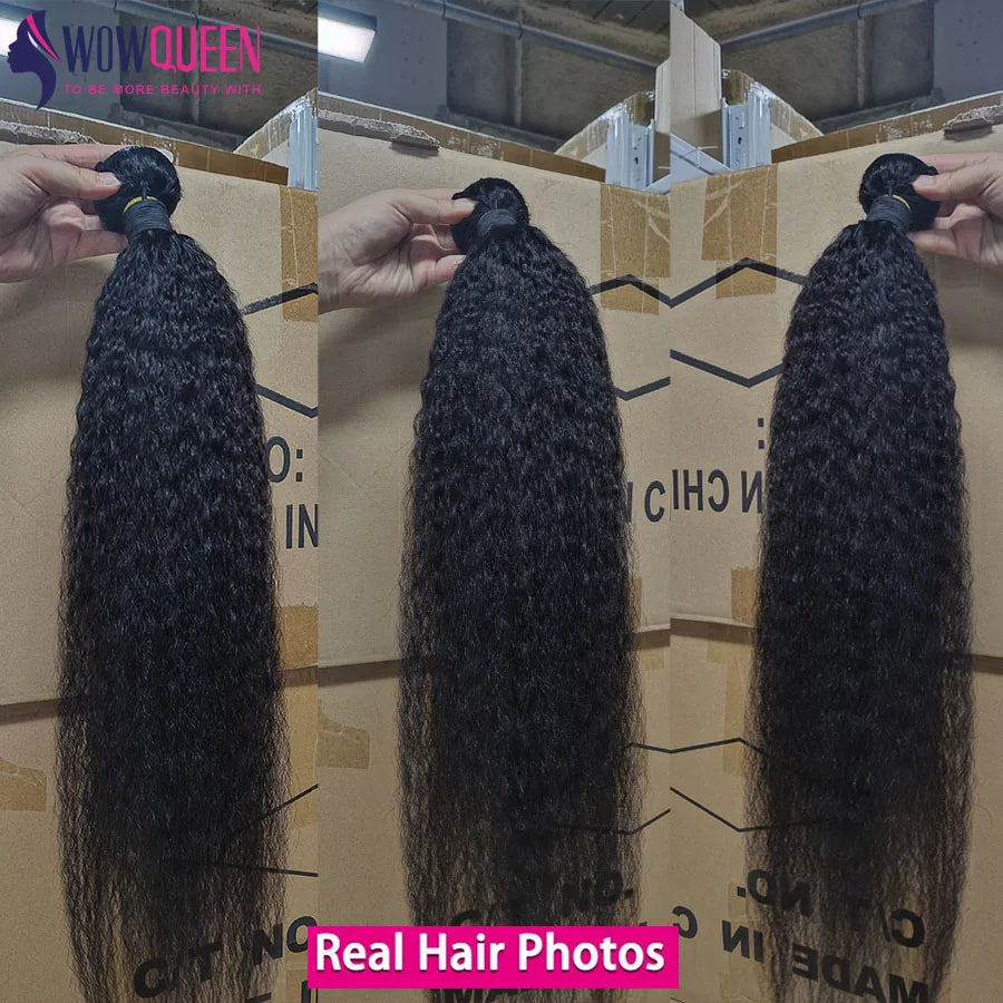 Extensions de cheveux humains raides et crépus de 30 à 32 pouces (76 à 81 cm) Remy pour femmes, mèches épaisses de cheveux humains raides de type Yaki, tissage de cheveux bruts.