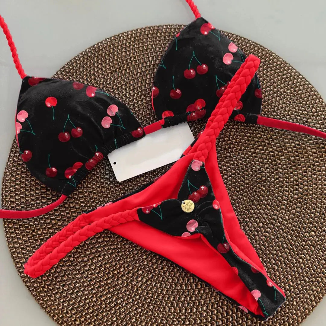 Nouveau bikini imprimé fendu pour femme, maillot de bain string tendance pour les vacances à la plage