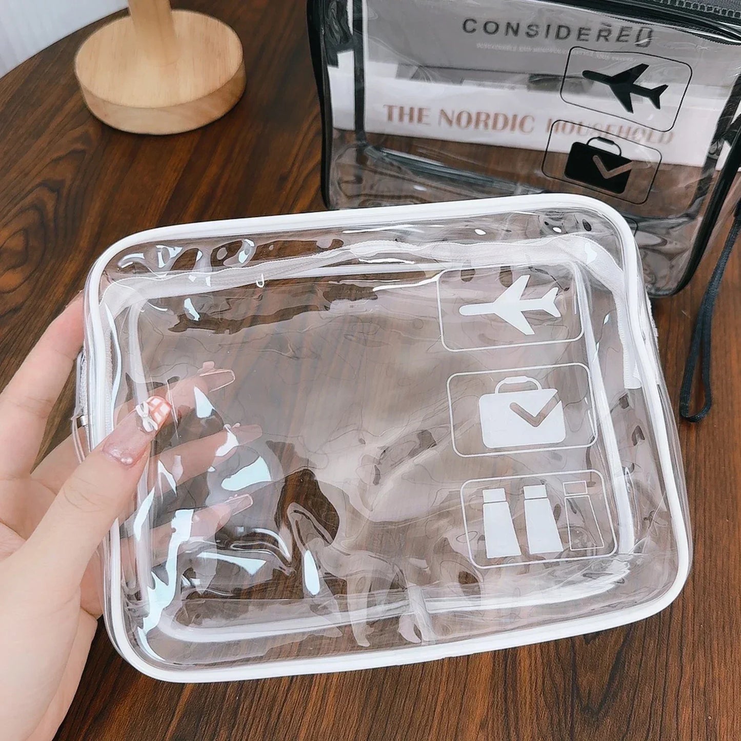 Trousse de maquillage transparente à fermeture éclair (1 ou 3 pièces) pour homme et femme, idéale pour les voyages.