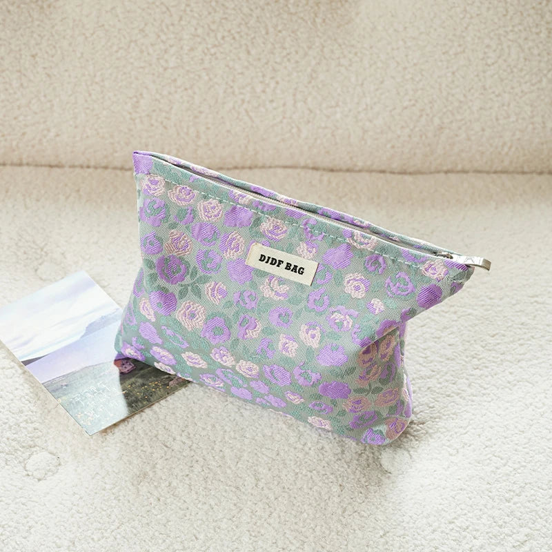 Trousse de toilette DJDF pour femme, motif algues vertes, grande capacité, idéale pour les soins de la peau et les voyages.