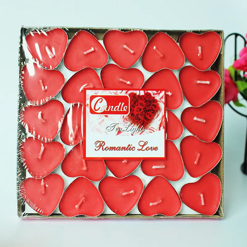 Lot de 50 bougies chauffe-plat en forme de cœur pour anniversaire, mariage, Saint-Valentin