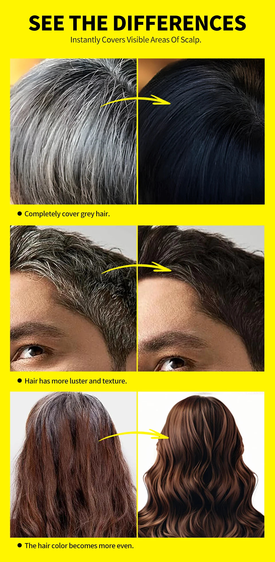 Bâtonnets de coloration capillaire jetables avec peigne pour couvrir rapidement les cheveux gris et blancs. Stylo colorant lavable pour la ligne des cheveux.