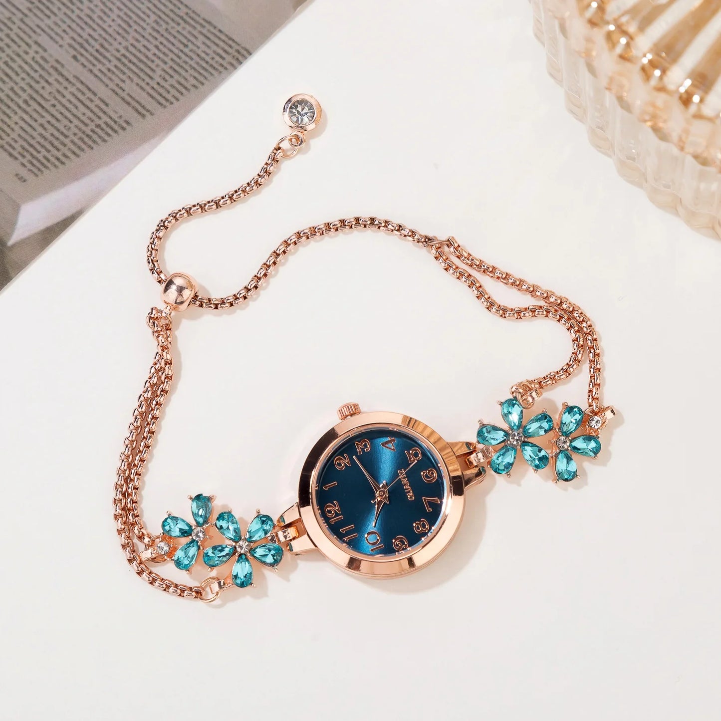 Montre de luxe pour femme, bracelet en or fin, montre-bracelet pour dame, montre femme exquise avec cristal violet