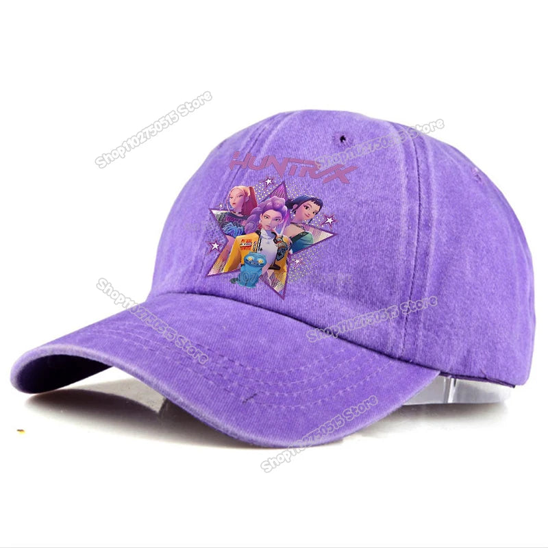 Casquettes de baseball rétro délavées KPop Demon Hunters pour femmes et filles, style snapback, idéales pour les voyages et les activités de plein air, avec visière et style hip-hop.