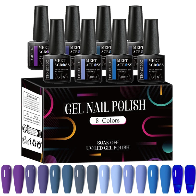 MEET ACROSS - Ensemble de 8 vernis à ongles gel fluorescents pour l'été et le printemps, avec paillettes laser colorées et manucure gel.