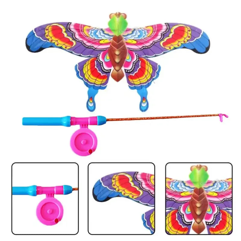Cerf-volant pour enfants, jouet aigle de dessin animé, mini cerf-volant pliable en plastique, frein à main, canne à pêche, papillons, jouet d'extérieur pour enfants.