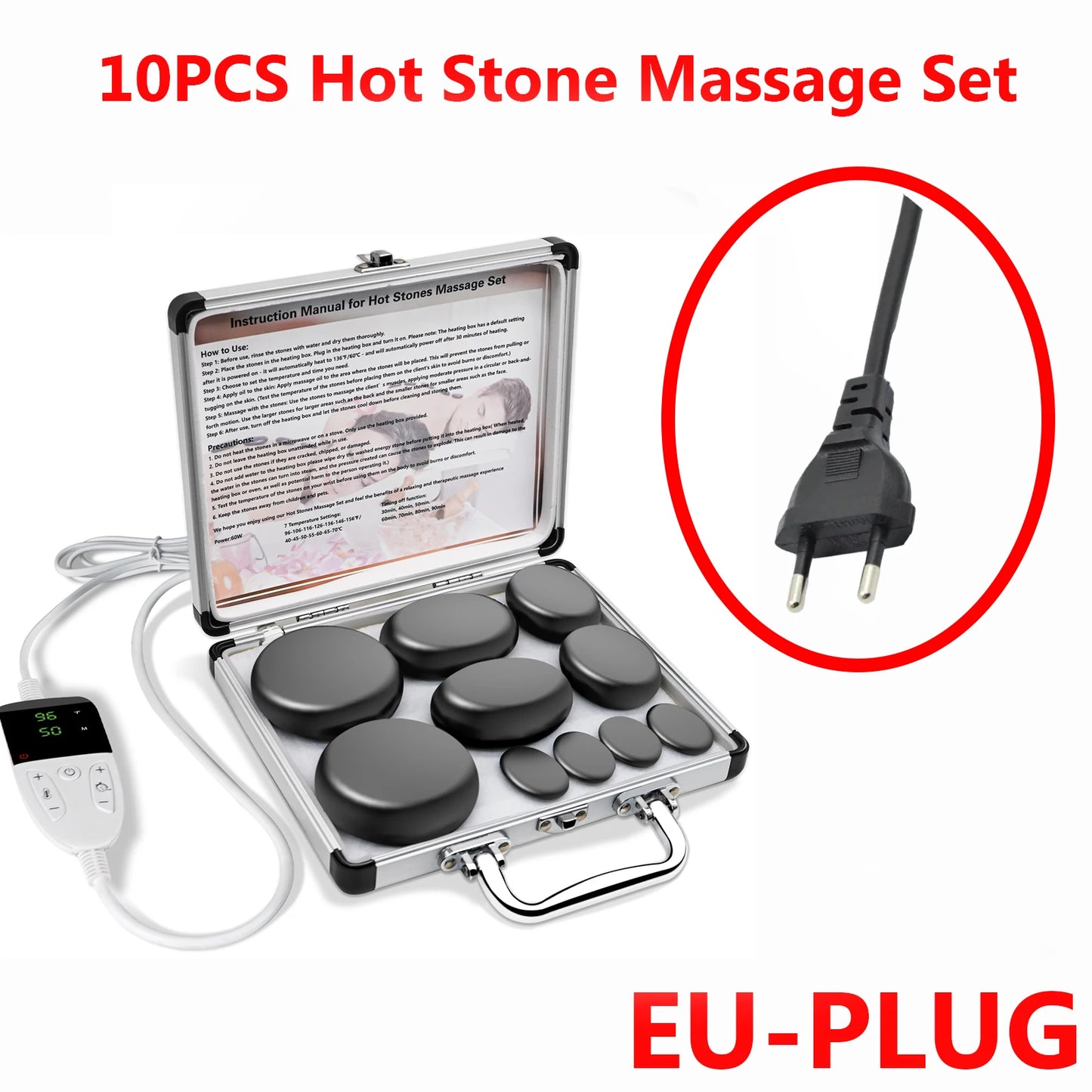 ENSEMBLE DE MASSAGE AUX PIERRES CHAUDES AVEC RÉGLAGE DE LA TEMPÉRATURE - Ensemble de massage aux pierres chaudes avec chauffage, outil de massage professionnel pour spa