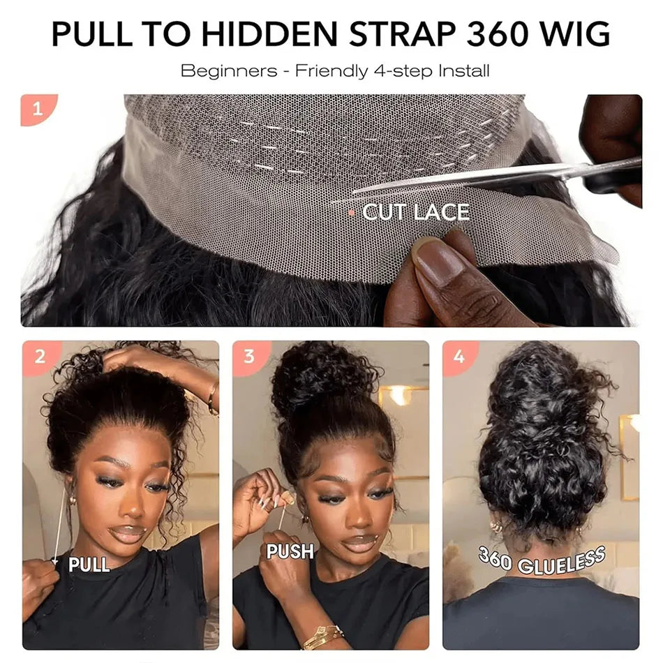 Perruque 360 HD Full Lace avec cordon de serrage invisible, bouclée, ondulation profonde, style Water Wave, 13x4 et 13x6, pour femmes, 30 et 40 pouces.