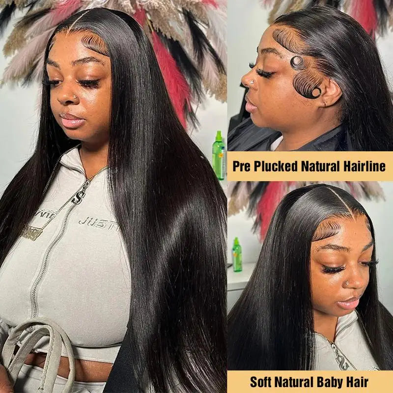 Perruques en cheveux humains lisses noirs naturels avec bordure en dentelle frontale 13x4 13x6 HD, perruques en cheveux humains avec bordure en dentelle frontale transparente pour femmes, densité 220 %