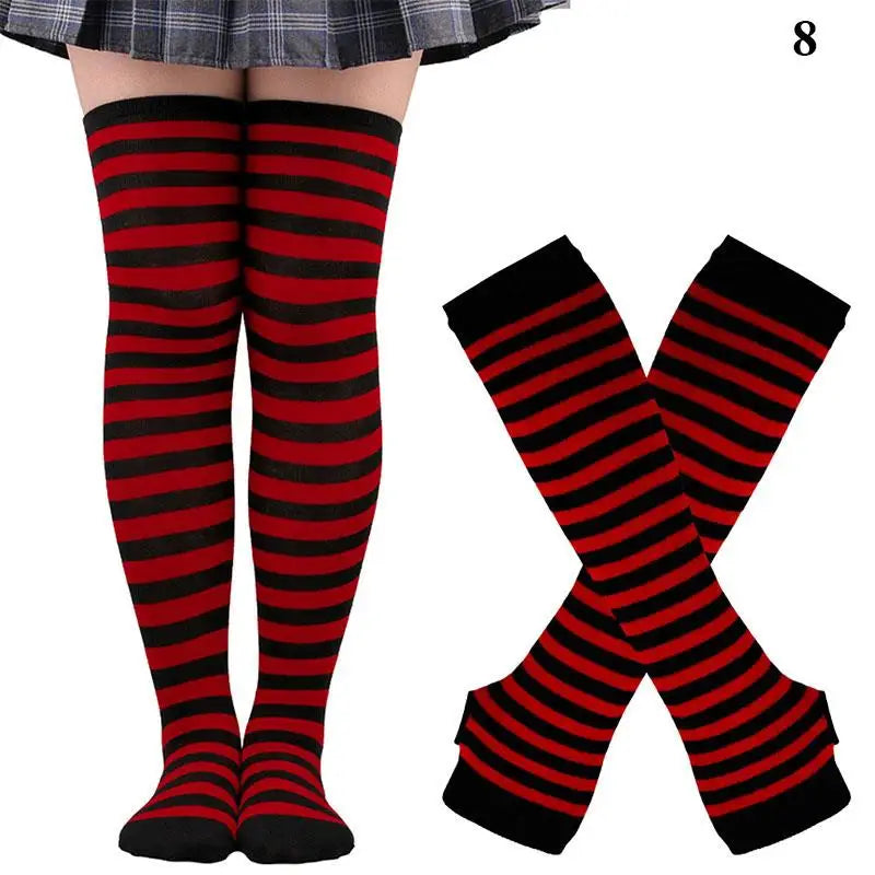 Chaussettes hautes rayées noires et blanches, chaussettes montantes sexy et fines en coton, chaussettes de cosplay