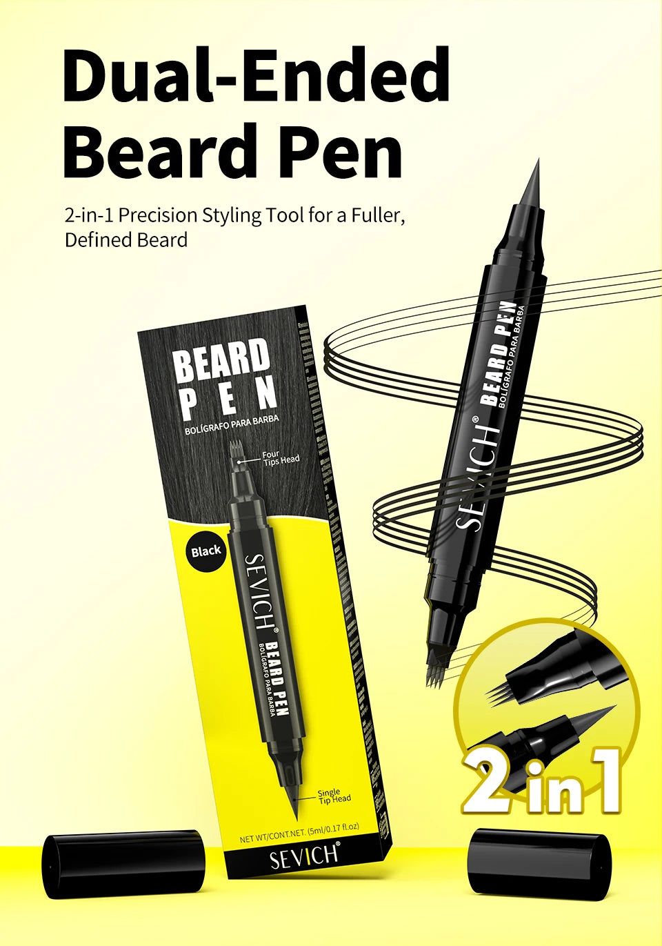 Stylo à barbe pour homme, stylo de teinture pour barbe, stylo de mise en forme étanche 2 en 1, stylo de coloration temporaire portable pour moustache, double embout