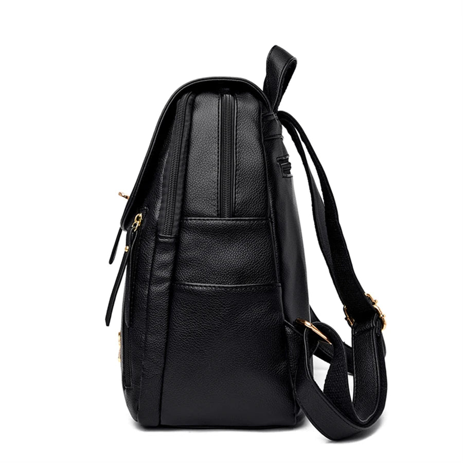 Sacs à dos de luxe en cuir pour femmes et filles, sac à dos décontracté noir vintage, sac d'école pour filles, sac à dos Mochila