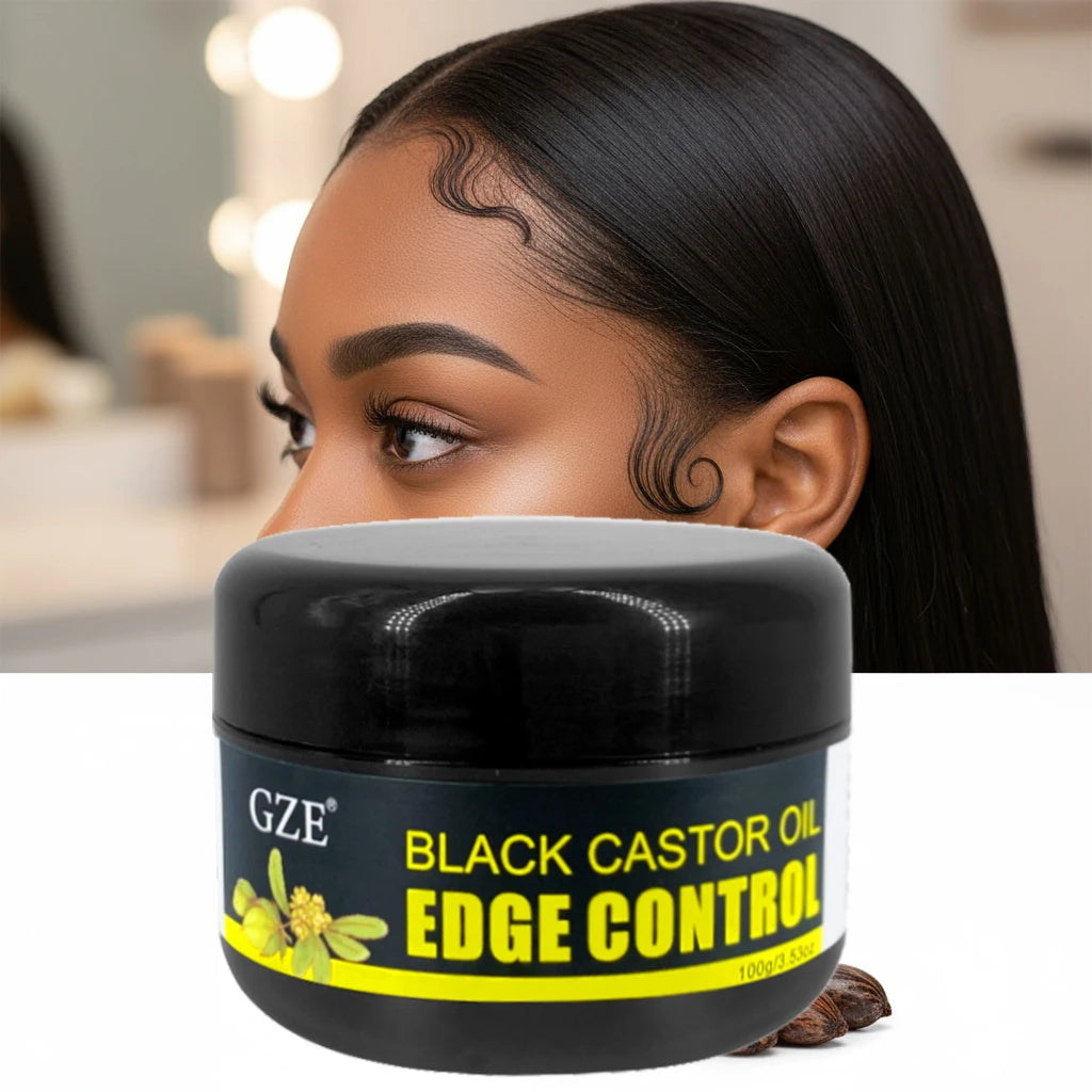 Gel coiffant GZE African Black Castor Extra Hold Braid, contient de l'huile de ricin noire et de l'huile de coco, pour le contrôle des bords et les cheveux.