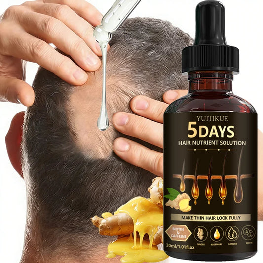 Sérum capillaire YUITIKUE 5 jours pour la croissance des cheveux - Solution nutritive à la biotine et à la caféine, enrichie en gingembre et en romarin, pour des cheveux plus épais et plus fournis.