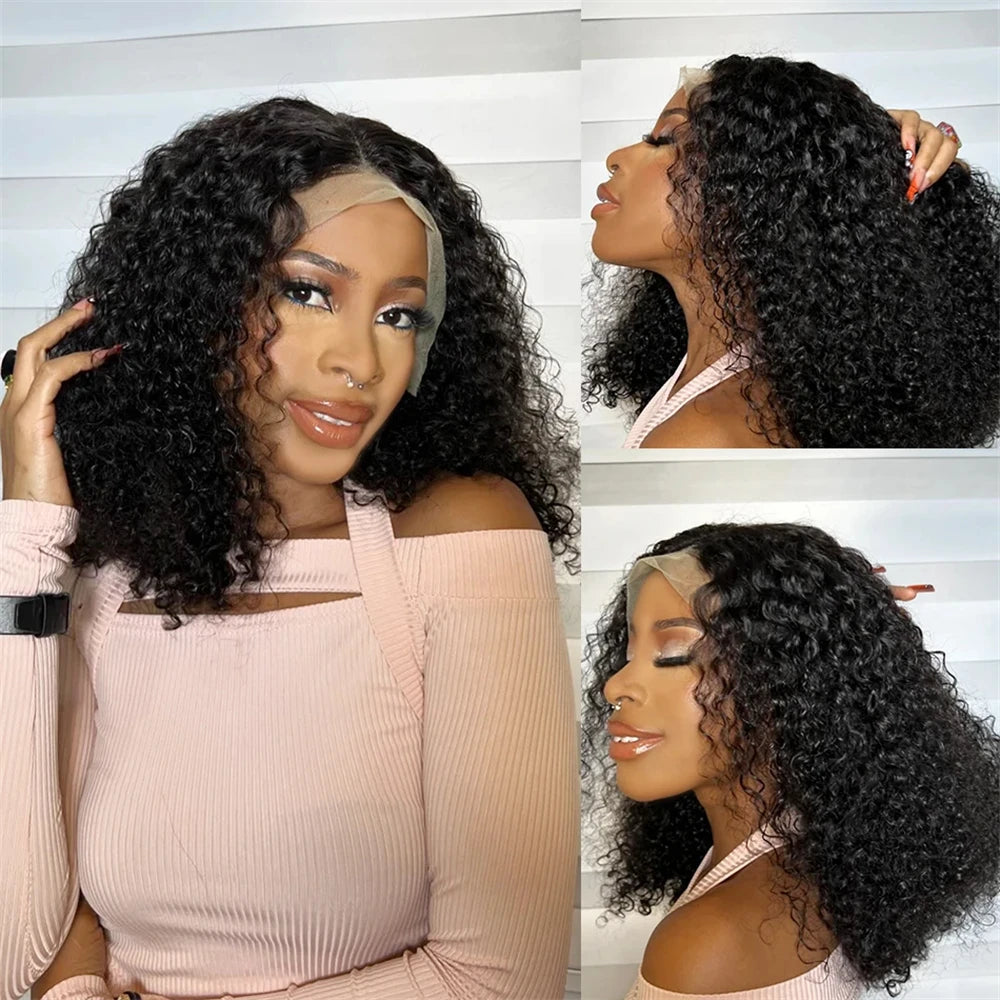 Bob court brésilien 100% cheveux humains, lace frontale 13x4, ondulations profondes, perruque bouclée avec fermeture en dentelle 4x4 pour femmes