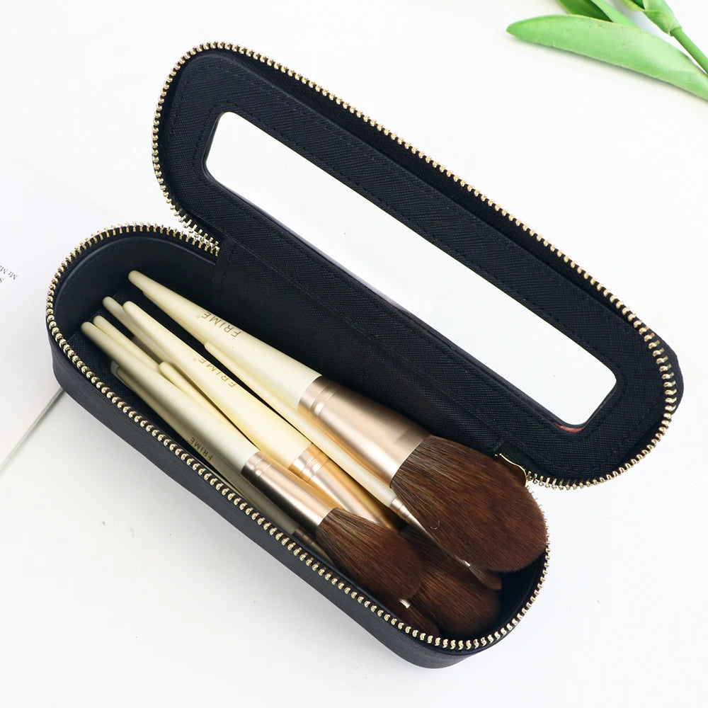 Boîte à pinceaux de maquillage transparente en cuir PU personnalisée avec nom