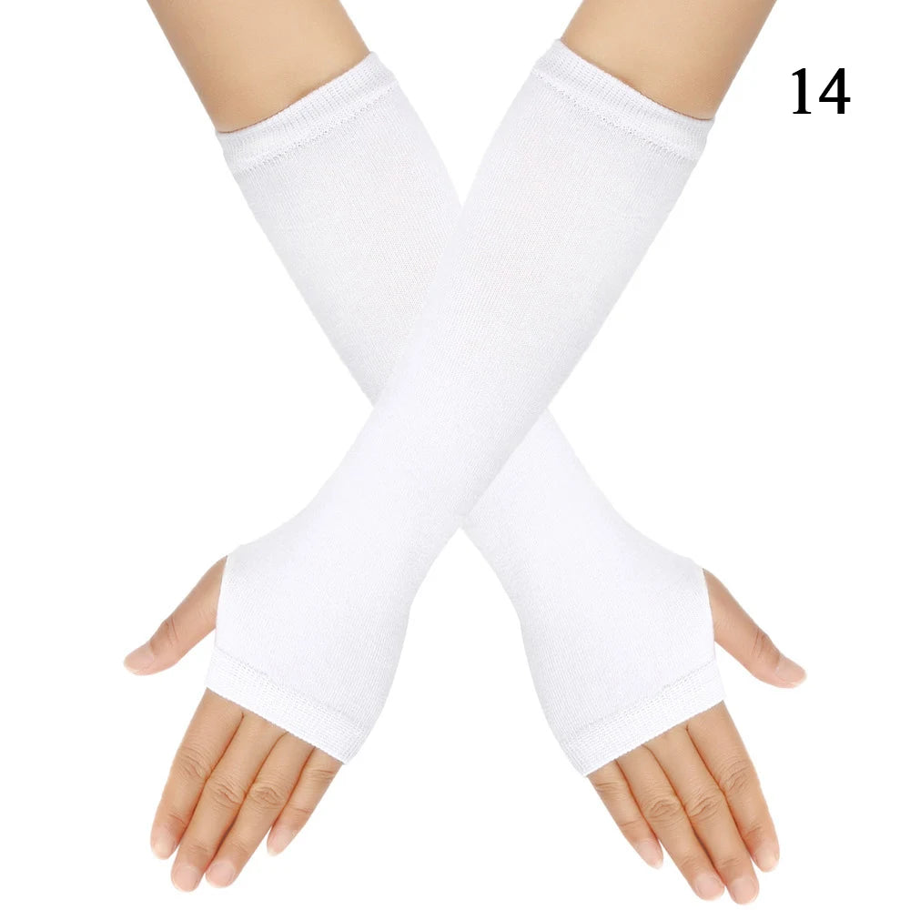 Gants chauds rayés en maille pour femmes et filles, mitaines sans doigts couvrant les coudes, couvrant les bras et les coudes.