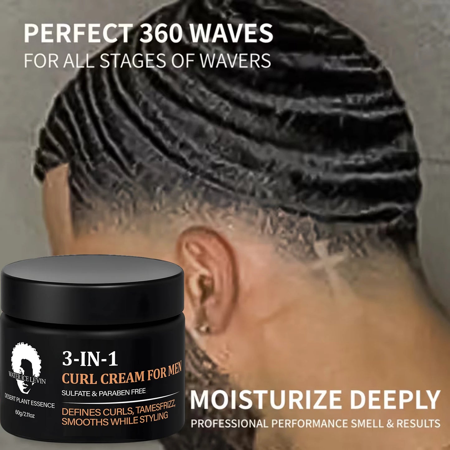 Crème bouclante 3 en 1 pour hommes, sans sulfates ni parabènes, définit les boucles et dompte les frisottis, crème coiffante lissante.