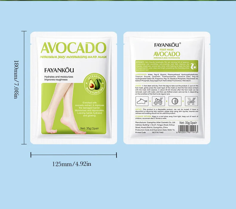 Lot de 5 masques exfoliants à l'avocat pour les pieds - Soin des pieds - Élimine les peaux mortes - Hydrate et exfolie en douceur