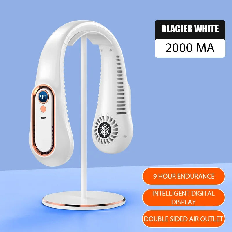 Ventilateur de cou suspendu avec affichage numérique, ventilateur sans pales, mini refroidisseur d'air portable, ventilateurs électriques rechargeables par USB