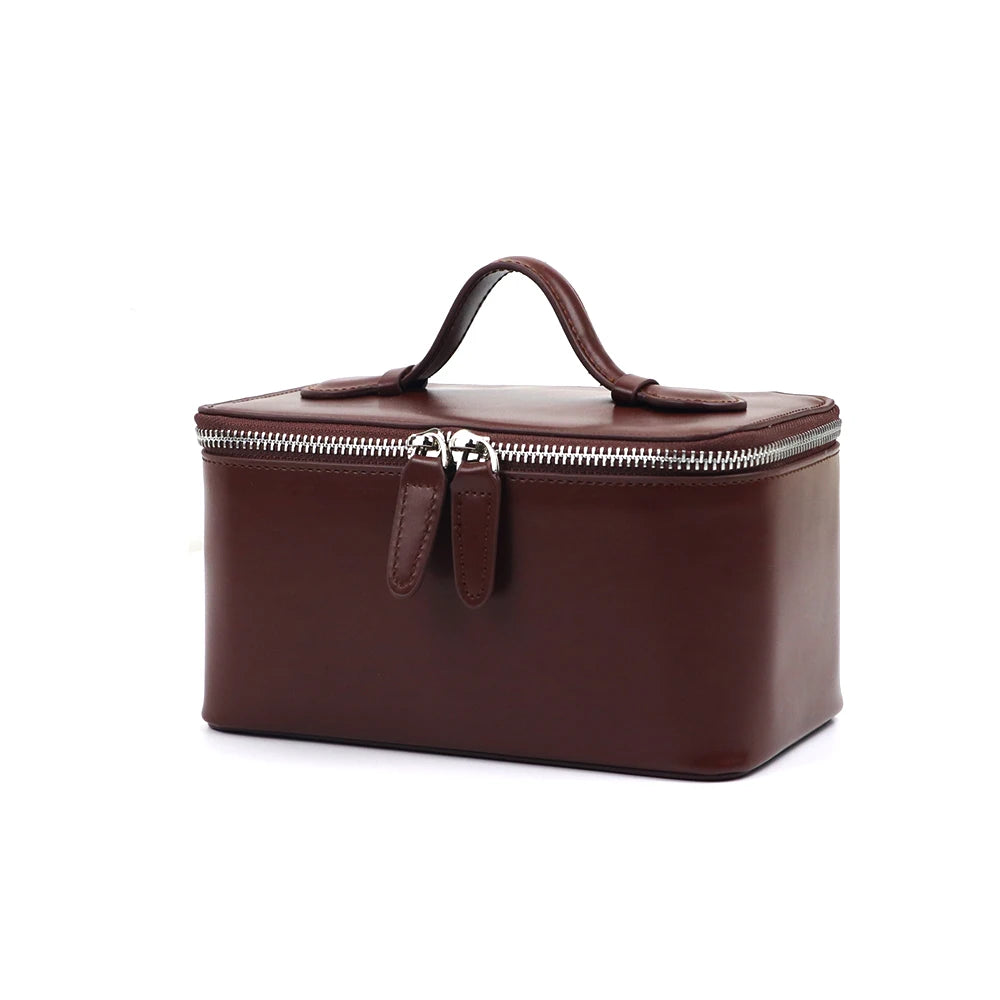 Trousse de maquillage et sac de beauté en cuir personnalisable avec nom, sac à main portable grande capacité