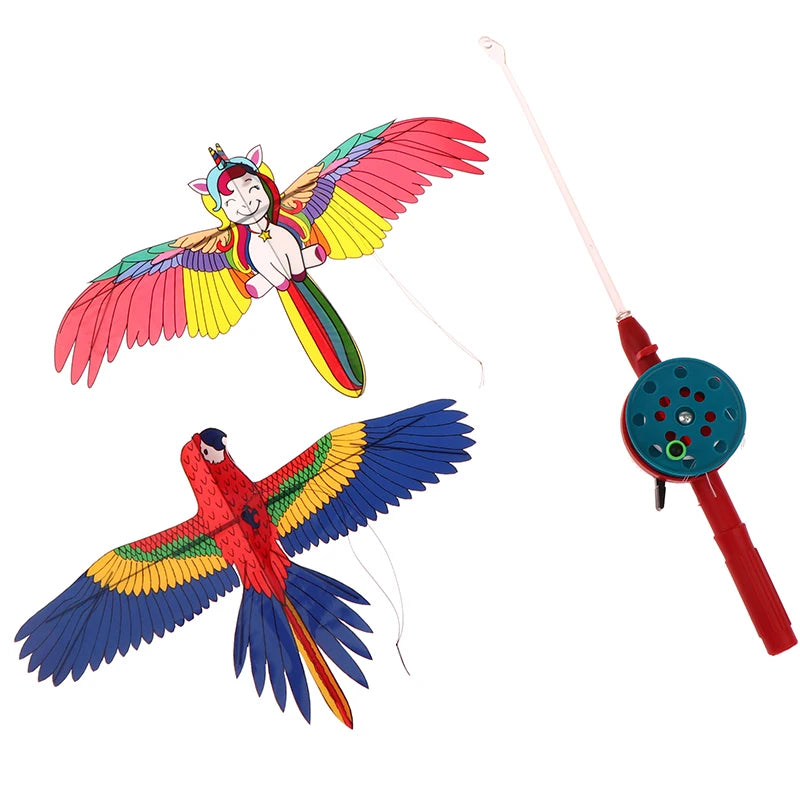 Cerf-volant miniature en plastique pour enfants, avec frein à main et canne à pêche de 40 cm, jouet d'extérieur idéal pour les enfants. Cadeau parfait pour les enfants.